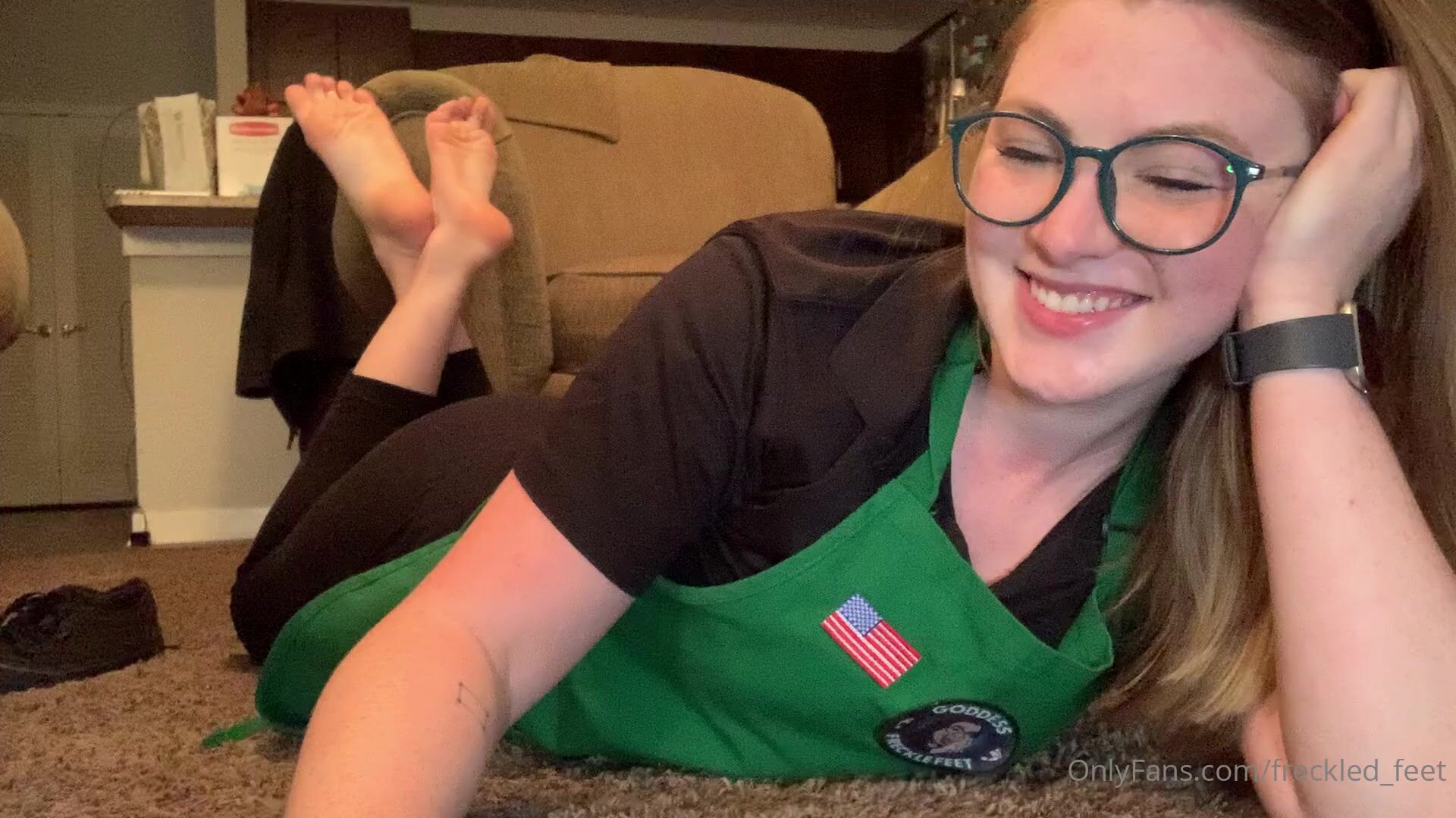 Freckled Feet - Classic pics in The Pose and my barista unif