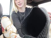 Girl's Smelly Socks Feet In Car