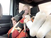 Girl's Smelly Socks Feet In Car