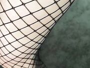 brunette woman fishnets feet soles tease pov joi