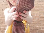 Blonde babe sexy fishnets feet soles tease pov joi