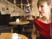 Footjob and Blowjob in Public Cafe