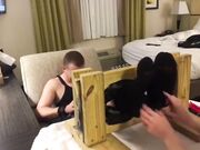 Real-life ticklish couples tickle tortured in stocks