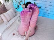hot fishnet feet soles footjob babe dildo tease