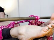 Wife footboard feet tickle from socks to bare