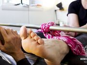 Wife footboard feet tickle from socks to bare