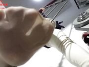 Asian Girl's Beautiful & Sweaty Nyloned Feet Soles