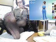 Gamer Girl's Black Tired Pantyhose Feet