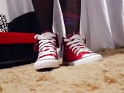 Asian Woman's Amazing Black Pantyhose Feet Domination