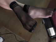 Blonde asian nylon socks pov feet view