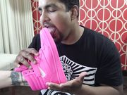Tattooed Goddess Jenevieve Hexxx makes a guy lick the bottoms of her pink sneakers