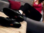 Czech Soles - Eliska showing her sweaty sneakers, socks and feet