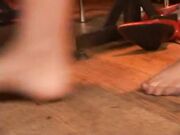 Office girl very sweaty nylon feet worship