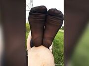 Girl's Awesome Black Nylons Feet Tease