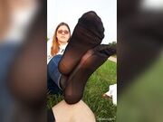 Girl's Awesome Black Nylons Feet Tease