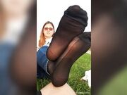 Girl's Awesome Black Nylons Feet Tease
