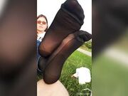 Girl's Awesome Black Nylons Feet Tease
