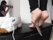 Fashion model Debora tiptoe tickling bare feet