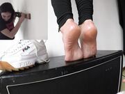 Fashion model Debora tiptoe tickling bare feet