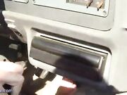 girl driving barefoot