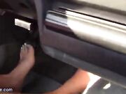 girl driving barefoot