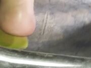 Candid flip flops feet at public bus