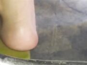 Candid flip flops feet at public bus