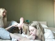 Goddess Anny get worship by blonde slaves duo