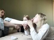 Goddess Anny get worship by blonde slaves duo