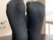 woman feet on table socks nylon bare pov soles