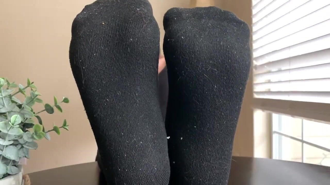woman feet on table socks nylon bare pov soles