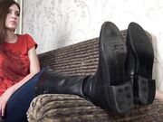 Filthy leather boots cleaning