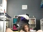 Teen girl fingering and lick her own feet