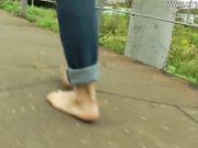 Girl enjoying barefooting so much