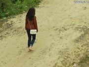 Girl enjoying barefooting so much