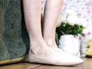 Store of Sexy and Great brunette Shoeplay with beige ballet flats 