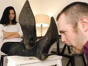 Under Girls Feet - My Boots So Dirty, Clean Them