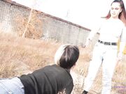 Licking Girls Feet - NICOLE - Walking and training a devoted pet!