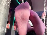 MistressLegs Goddess Cute Feet In Thin Sheer Pink Pantyhose Swing Near Your Face