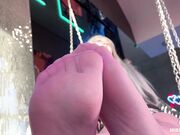 MistressLegs Goddess Cute Feet In Thin Sheer Pink Pantyhose Swing Near Your Face