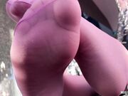 MistressLegs Goddess Cute Feet In Thin Sheer Pink Pantyhose Swing Near Your Face