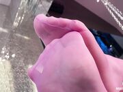 MistressLegs Goddess Cute Feet In Thin Sheer Pink Pantyhose Swing Near Your Face