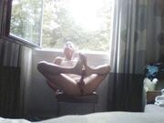 self footjob public window