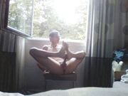 self footjob public window