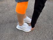 Her sockless feet - training in Adidas Ultra boost