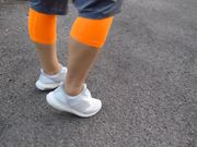 Her sockless feet - training in Adidas Ultra boost