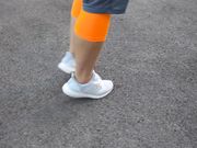 Her sockless feet - training in Adidas Ultra boost