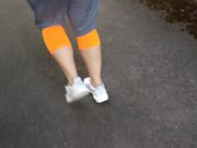 Her sockless feet - training in Adidas Ultra boost