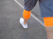 Her sockless feet - training in Adidas Ultra boost