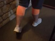 Her sockless feet - training in Adidas Ultra boost